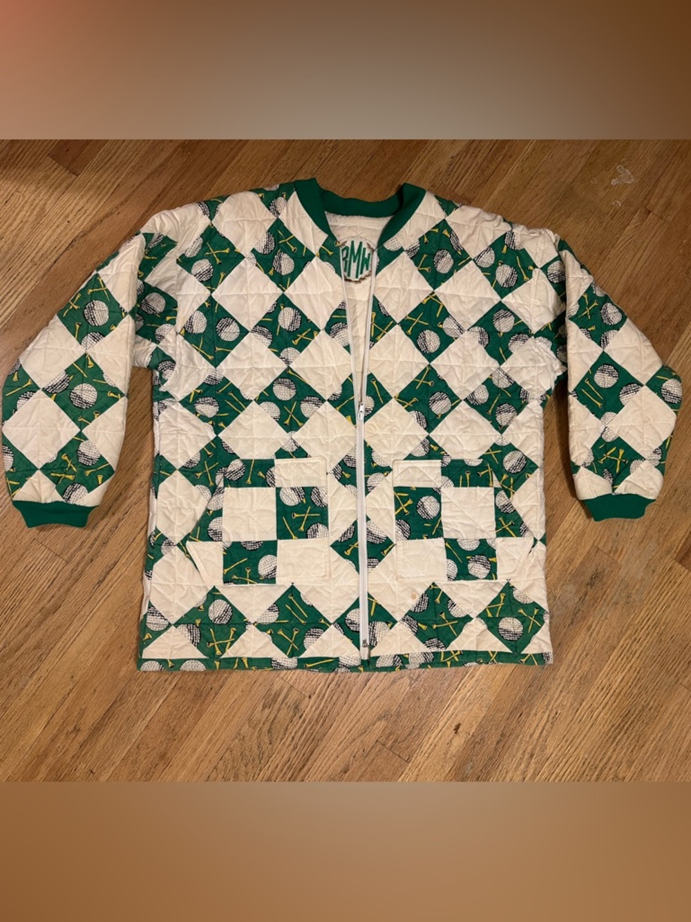 One of a Kind! Golf print quilted puffer jacket